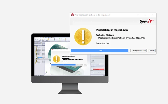 A computer screen displaying an automated license suspension notification, representing software license management with automated optimization to reduce waste, lower costs, and support enterprise software asset management goals.